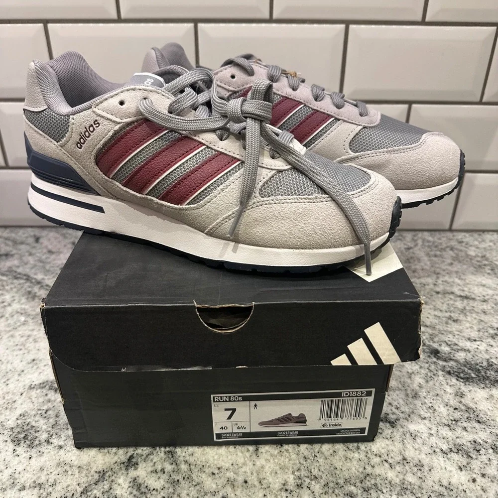 Adidas Mens 7 Run 80s Sneakers Grey Burgundy ID1882 Retro Running Lifestyle Shoe